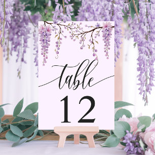Purple Wisteria Branch Watercolor Wedding Table Number