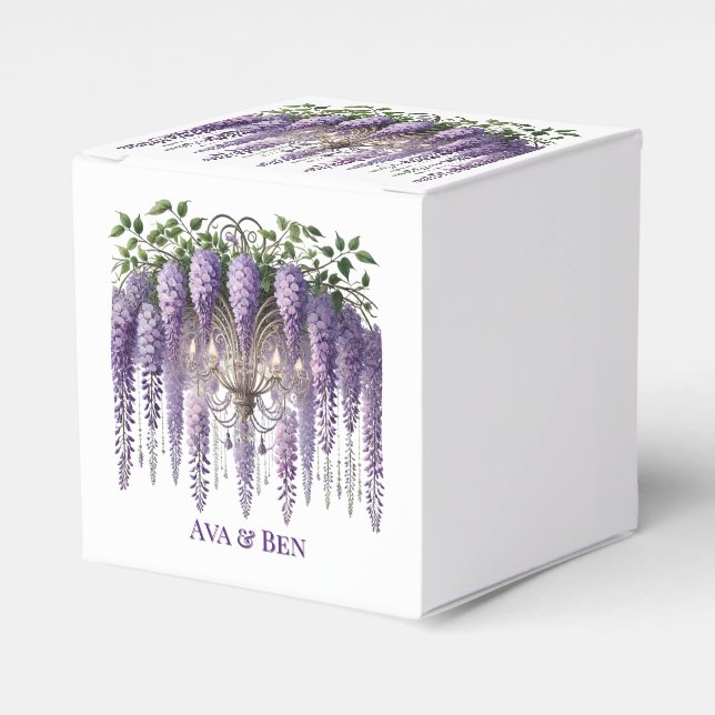 Purple Wisteria Chandelier Wedding Favour Box (Front Side)