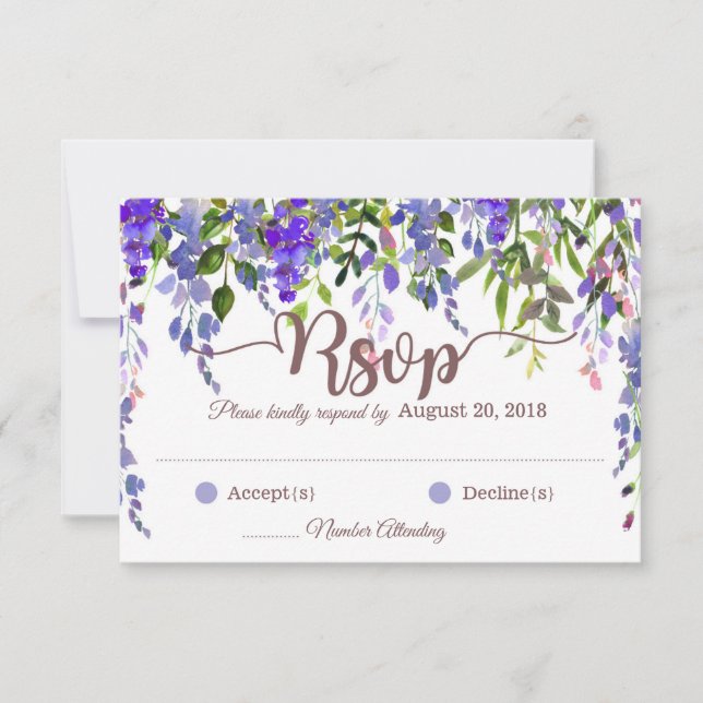 Purple Wisteria Floral Drop RSVP Card (Front)