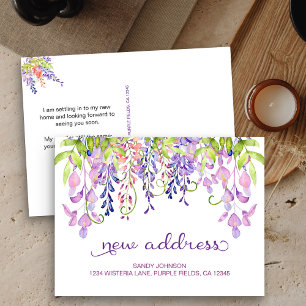 Purple Wisteria Floral My New Address Announcement Postcard