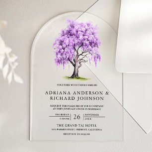 Purple Wisteria Floral Tree Wedding Acrylic Invitations