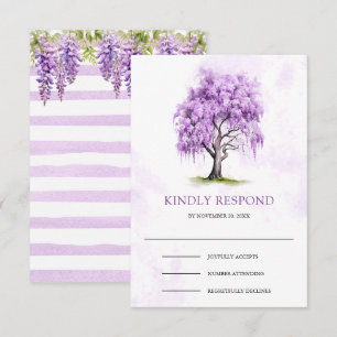 Purple Wisteria Floral Tree Wedding RSVP Card