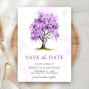 Purple Wisteria Floral Tree Wedding Save The Date