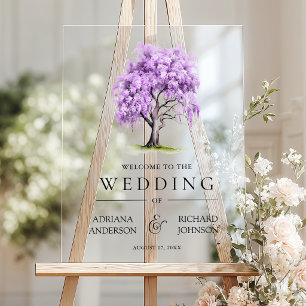 Purple Wisteria Floral Tree Wedding Welcome Sign