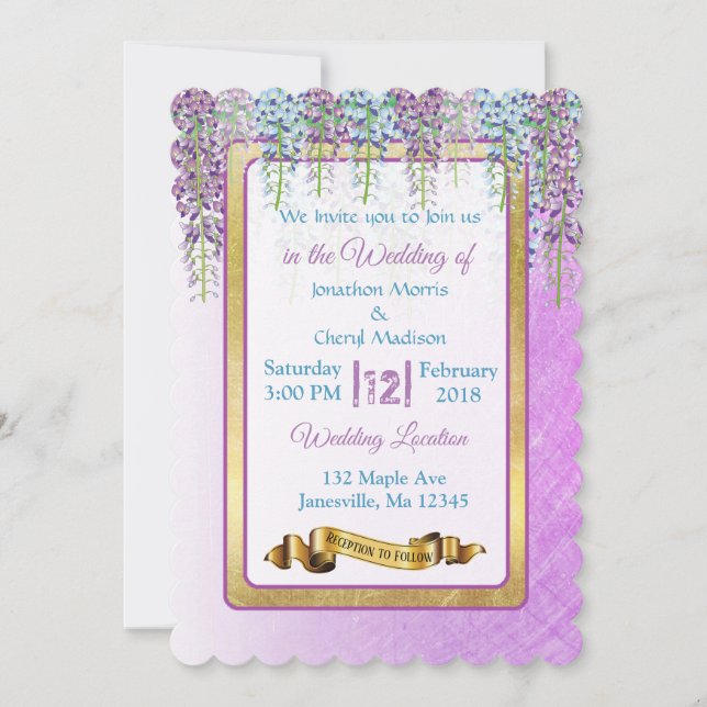 Purple Wisteria Floral Wedding Invitations (Front)