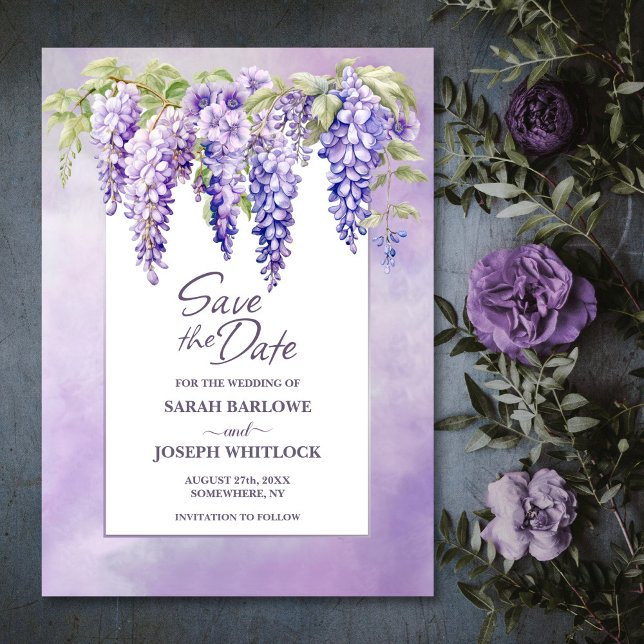 Purple Wisteria Floral Wedding Save the Date  (Creator Uploaded)