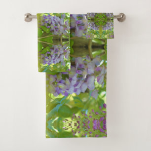 Purple Wisteria Flower Abstract Art Bath Towel Set