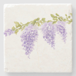 Purple Wisteria Flower Vine Painting Stone Coaster