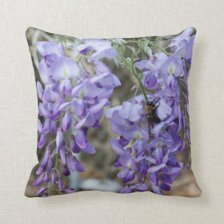 Purple Wisteria Flower with Bee Photo Cushion