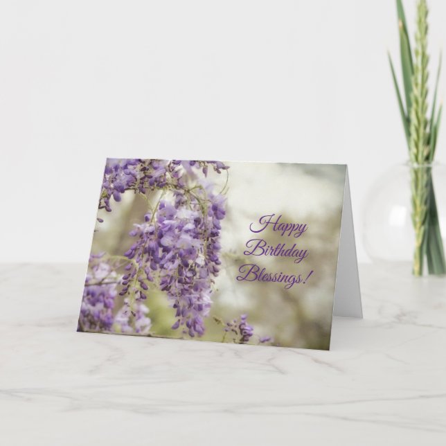 Purple Wisteria Flowers Floral Faith Birthday Card (Front)