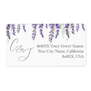 Purple Wisteria Flowers on Elegant White Address