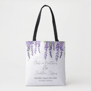 Purple Wisteria Flowers on Elegant White Tote Bag