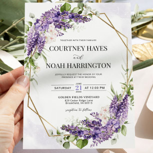 Purple Wisteria Geometric Wedding Invitation