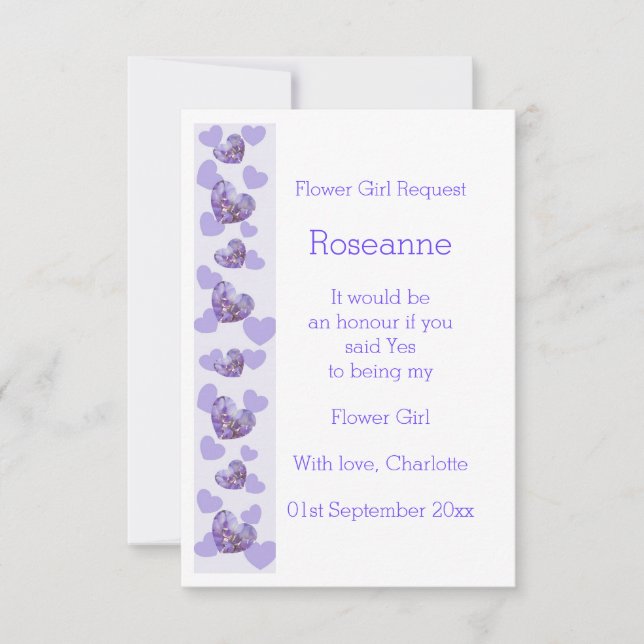 Purple Wisteria Heart Design Flower Girl Request Invitation (Front)