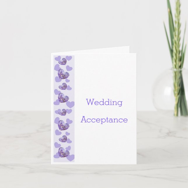 Purple Wisteria Heart Design Wedding Acceptance Thank You Card (Front)