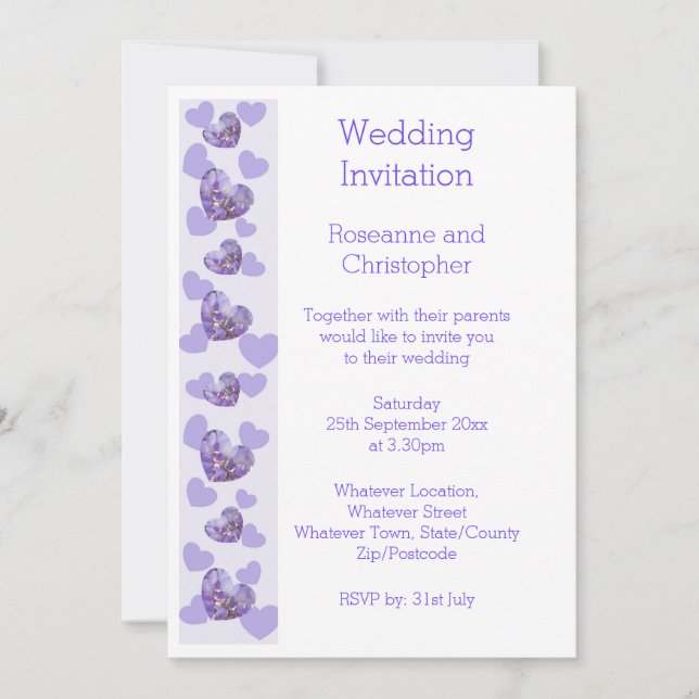 Purple Wisteria Heart Design Wedding Invitation (Front)
