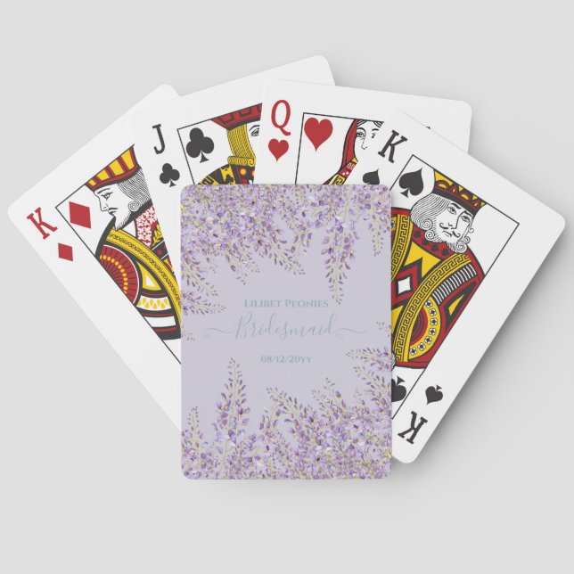 Purple Wisteria Sage Floral Garden Wedding Playing Cards (Back)