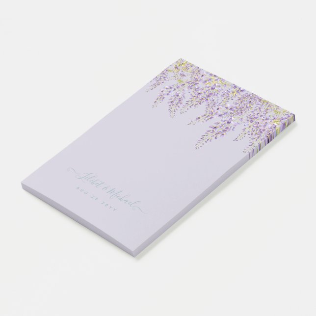 Purple Wisteria Sage Floral Garden Wedding Post-it Notes (Angled)