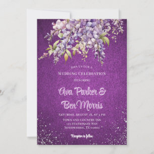 Purple Wisteria Silver Glitter Luxury Wedding Invitation