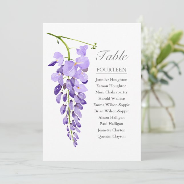 Purple Wisteria Single Wedding Table Seating Chart Invitation (Standing Front)