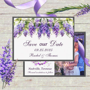 Purple Wisteria Themed Wedding Save the Date Card