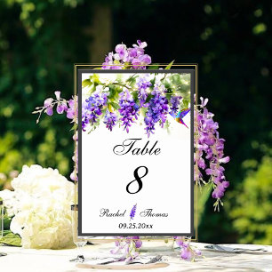 Purple Wisteria Themed Wedding Table Number