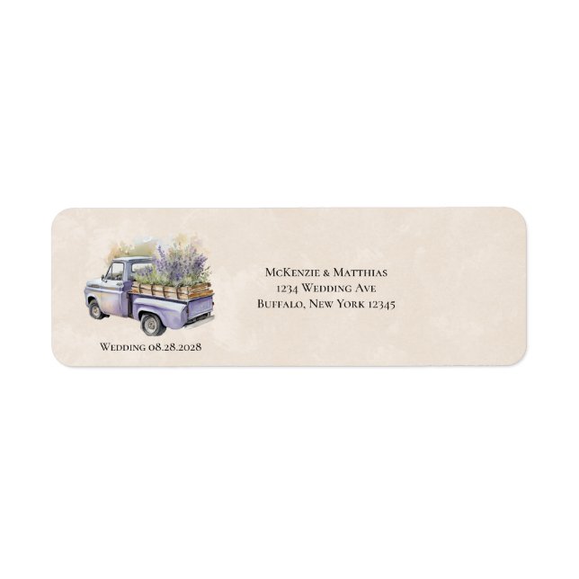 Purple Wisteria Vintage Truck Wedding Address (Front)