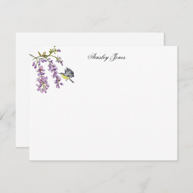 Purple Wisteria watercolor floral flat Thank You Card (Front/Back)