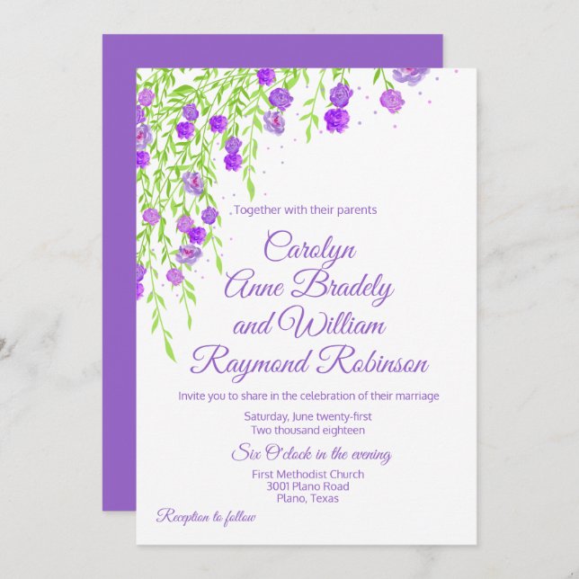 Purple Wisteria Wedding Invitation (Front/Back)