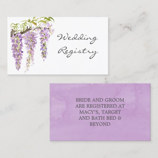 Purple Wisteria Wedding Registry Enclosure Card (Front/Back)