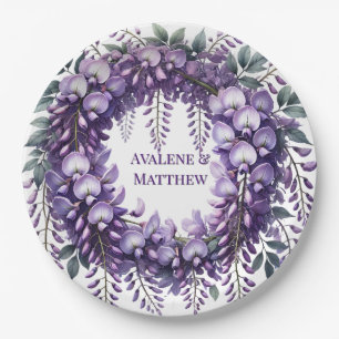 Purple Wisteria Wreath Wedding Paper Plate