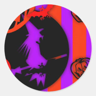 Purple witch 03 Halloween round Sticker