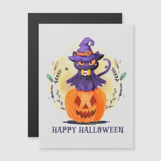 Purple Witch Cat on Pumpkin – Happy Halloween (Front/Back)