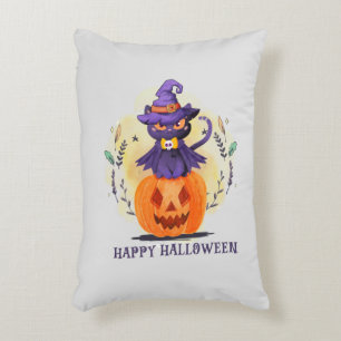 Purple Witch Cat on Pumpkin – Happy Halloween Decorative Cushion