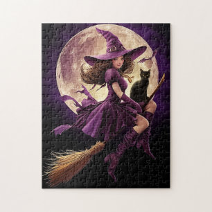Purple Witch Flying Jigsaw Puzzle