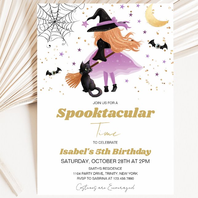 Purple Witch Halloween Birthday Invitation (Creator Uploaded)