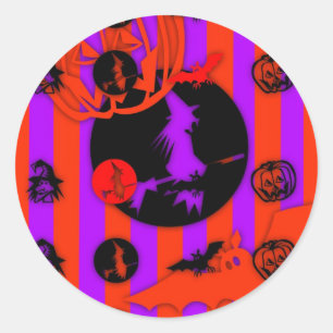 Purple Witch Halloween Round Sticker