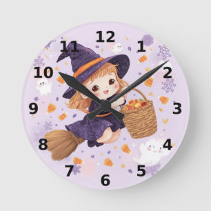 Purple Witch Halloween Wall Clock