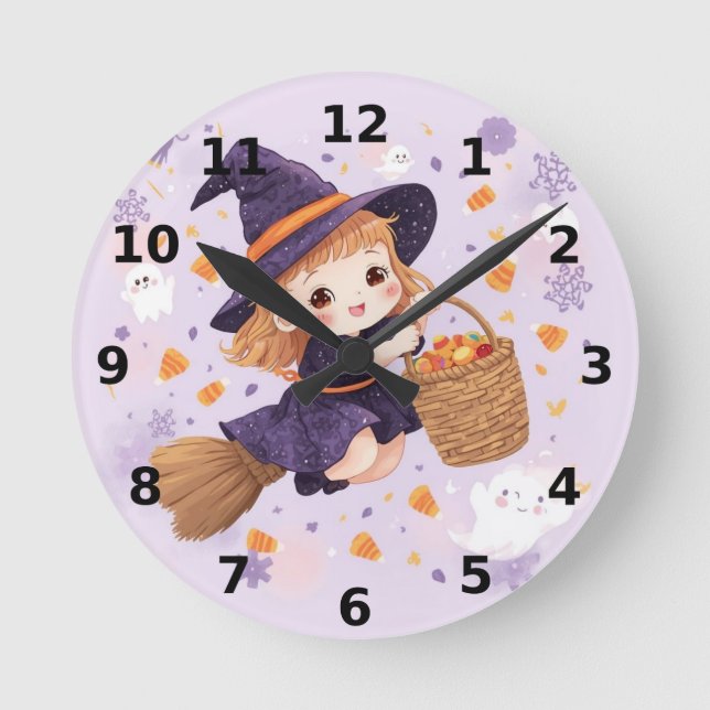 Purple Witch Halloween Wall Clock  (Front)