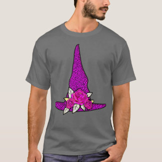 Purple Witch Hat Fancy Leopard Animal Print Roses  T-Shirt