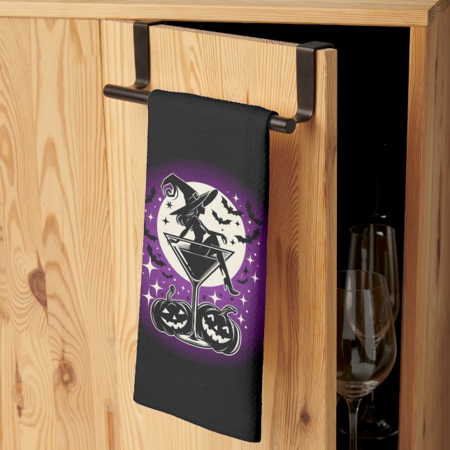 Purple Witch Martini Tea Towel (Thirds Fold)