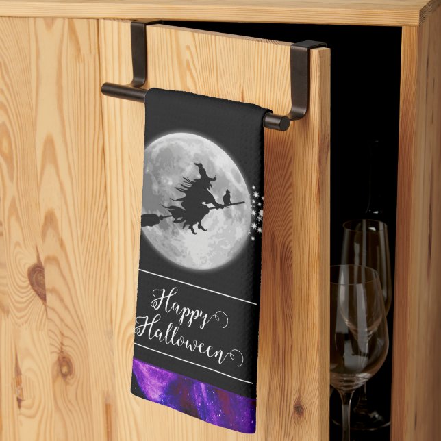 Purple Witch Silhouette Halloween Tea Towel (Thirds Fold)