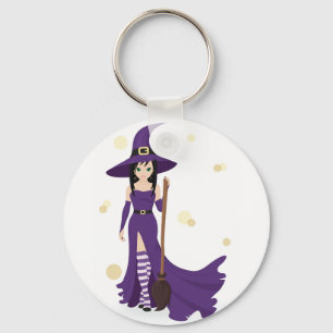 Purple Witch with Broom  Key Ring