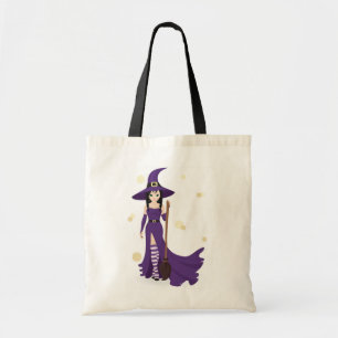 Purple Witch with Broom Tote Bag