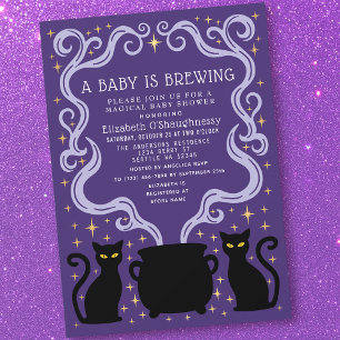 Purple Witchy Baby is Brewing Baby Shower Invitation