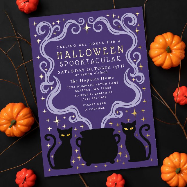 Purple Witchy Black Cat Cauldron Halloween Party (Creator Uploaded)