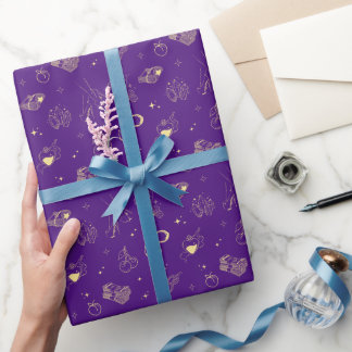 Purple Witchy S3xy Gold Icons Pattern Wrapping Paper