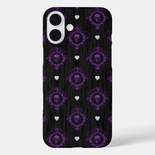 PURPLE WITH BLACK GOTHIC HALLOWEEN SKULLS Case-Mate iPhone CASE (Back)