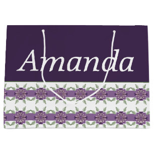 Purple With Floral Pattern Large Gift Bag