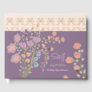 Purple With Floral Patterned  Guest Book